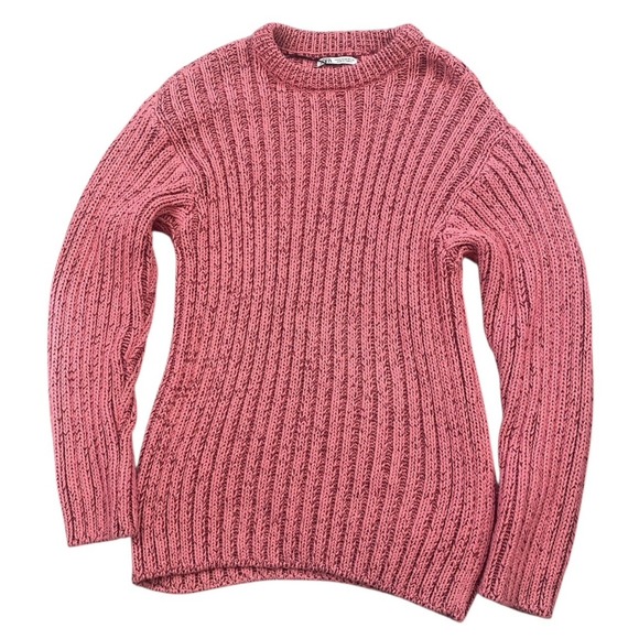 ZARA Thick Heavy Chunky Cable‎ Knit Sweater Pink Sz Medium Women's - Picture 1 of 11
